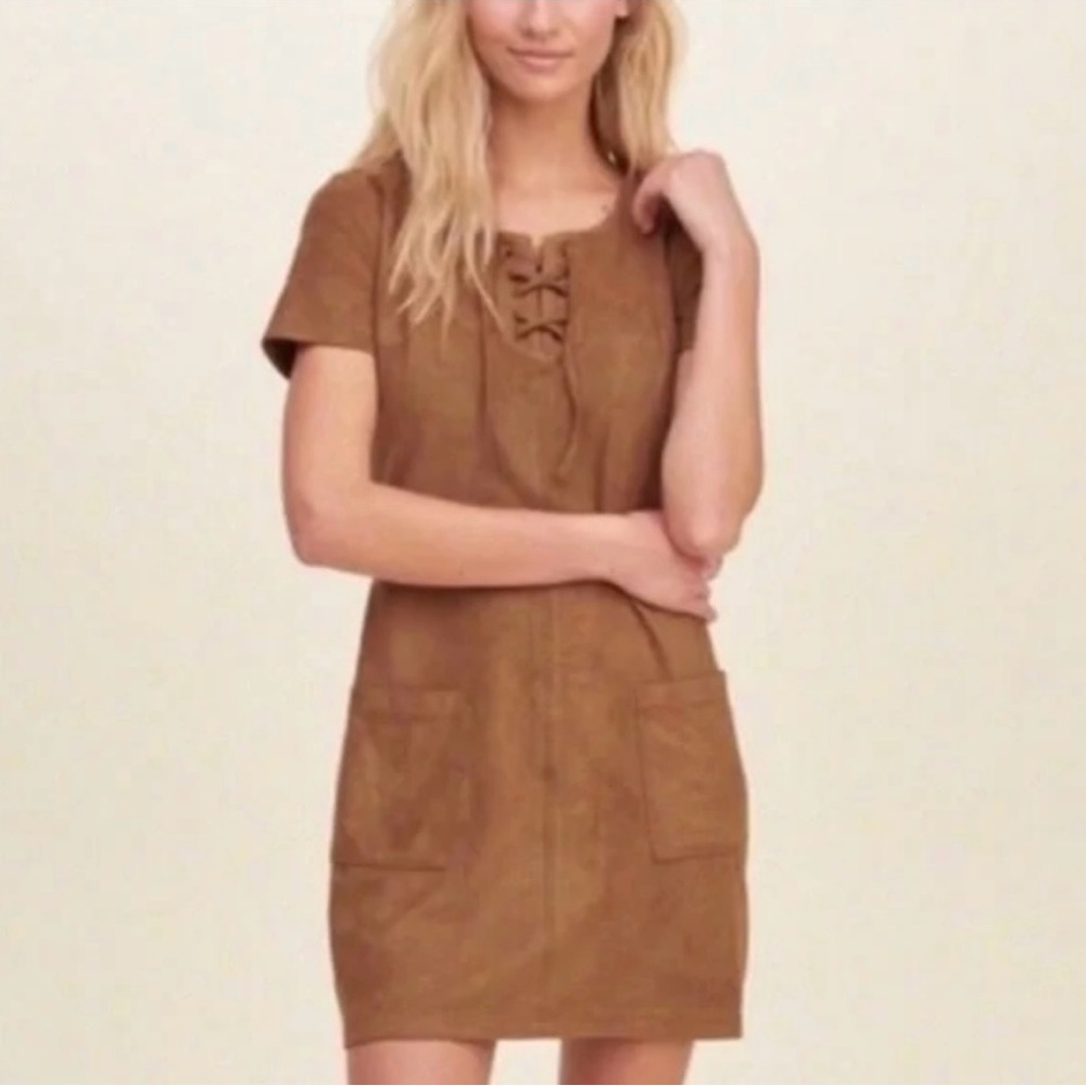 Suede Short Sleeve Shift Dress